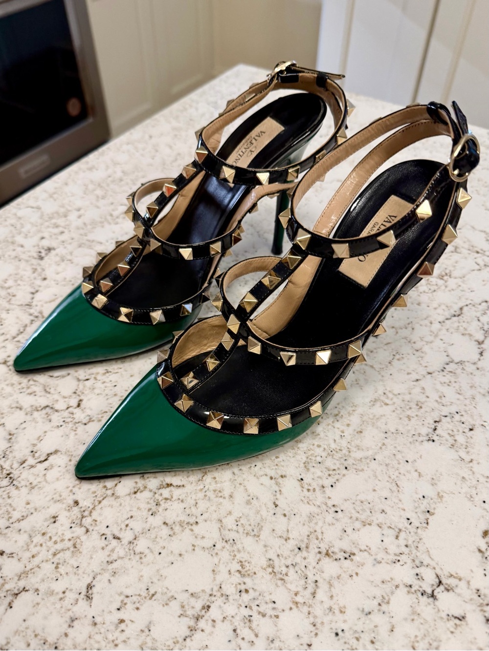Rare! Valentino Rockstud Pointed-Toe Slingback Pumps in Green